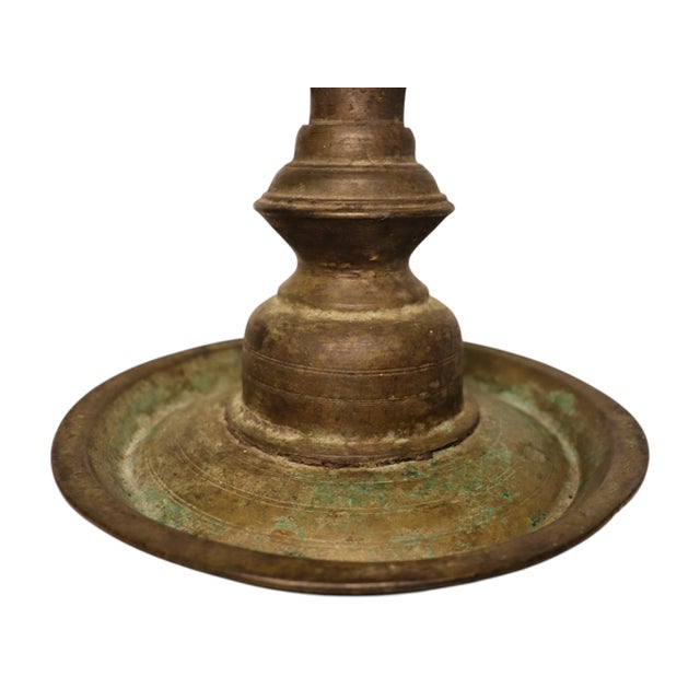 Large Antique Indian Brass Diya Samai Pooja Temple Oil Lamp, 1920s For Sale - Image 18 of 18
