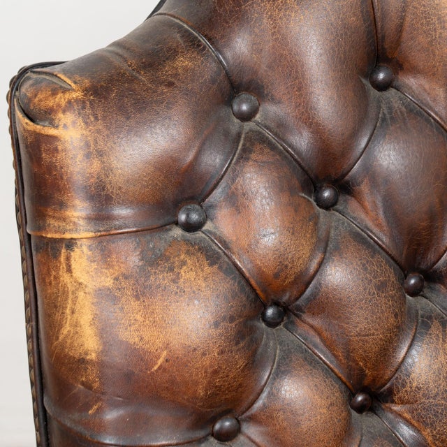 Mid 20th Century Mid 20th Century Vintage Brown Leather Three Seat Chesterfield Sofa For Sale - Image 5 of 14