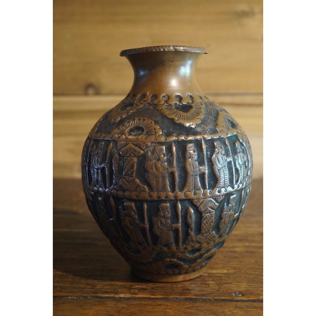 Persian Mid 20th Century Copper Repousse Figural Vase For Sale - Image 3 of 9