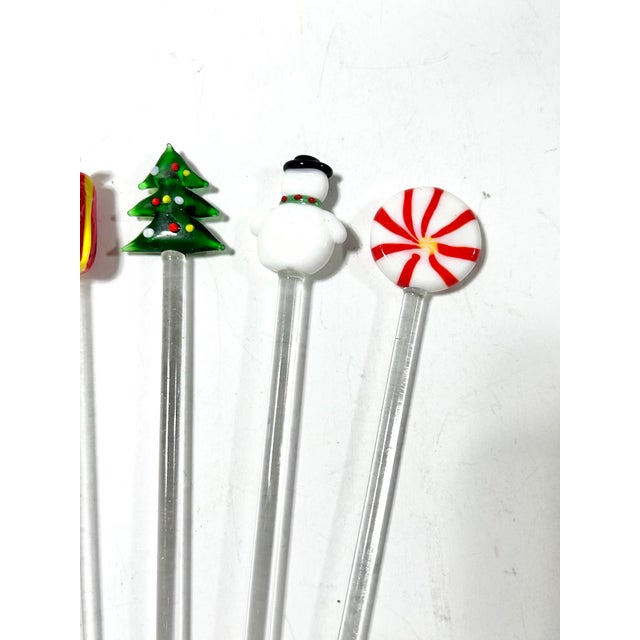 Christmas Swizzle Sticks Stirs, Blown Glass With Original Box - Set of 6 For Sale In Louisville - Image 6 of 9