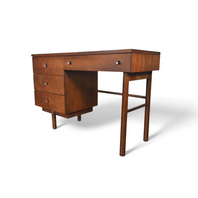 Wood 60s Mid-Century Walnut Writing Desk by Stanley For Sale - Image 7 of 9