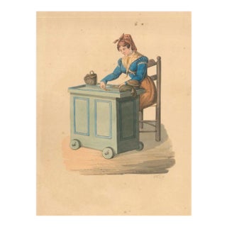 Neapolitan Woman at Work - Watercolor by M. De Vito - 1820 ca. 1820 c.a. For Sale