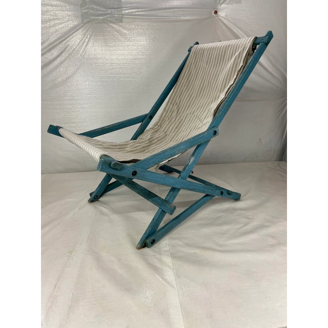 Boho Chic Antique Folding Wood Sling Chair For Sale - Image 3 of 10