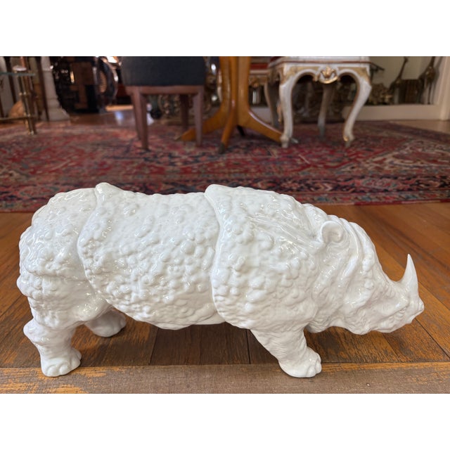 White 1960s Italian Modern Glazed Ceramic Rhinoceros For Sale - Image 8 of 11