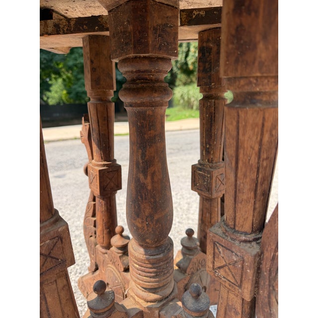 Late 20th Century Antique Victorian Barn House Carved Wood Table For Sale - Image 5 of 9