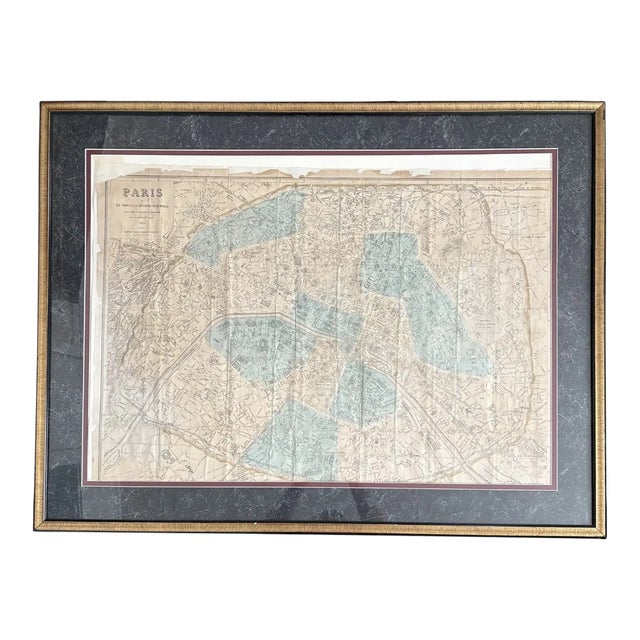 19th Century Map of Paris 1876 by Alexandre Vuillemin - Framed/Archival Mounted For Sale