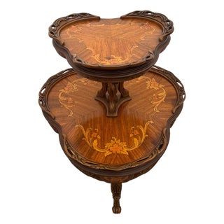 Antique Two-Tier Etagere Jardiniere Parlor Table, French Art Nouveau, Inlays For Sale