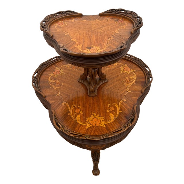 Antique Two-Tier Etagere Jardiniere Parlor Table, French Art Nouveau, Inlays For Sale