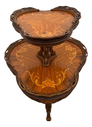 Antique Two-Tier Etagere Jardiniere Parlor Table, French Art Nouveau, Inlays
