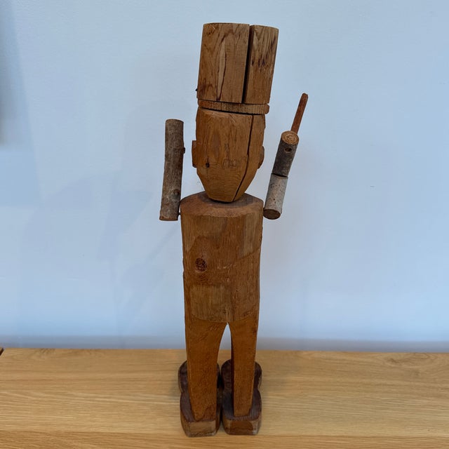 Brown Large Scale 1970s Hand Carved Folk Art Wood Sculpture of a Toy Soldier For Sale - Image 8 of 10