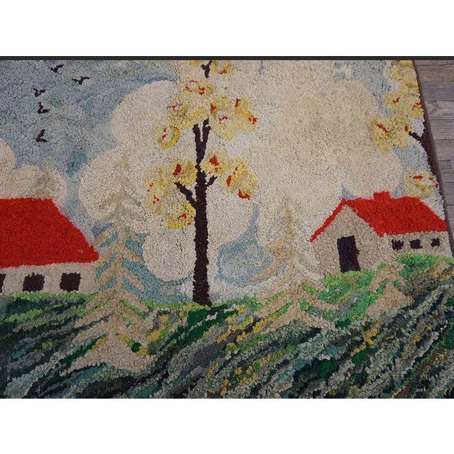 Textile Charming and Sweet Folk Art Farm and Cabin Design Antique American Hooked Rug For Sale - Image 7 of 11