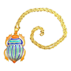 1970s Trifari Scarab Pendant With Gold-Toned Chain