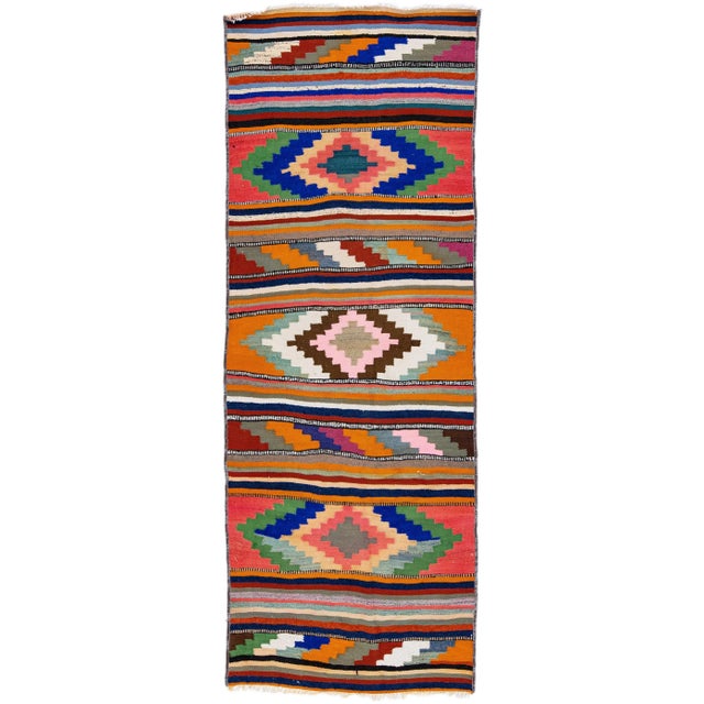 Orange 1960s Vintage Turkish Kilim Multicolor Handmade Tribal Wool Rug For Sale - Image 8 of 8
