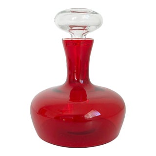 Vintage Viking Glass Decanter With Sticker, Ruby Red For Sale