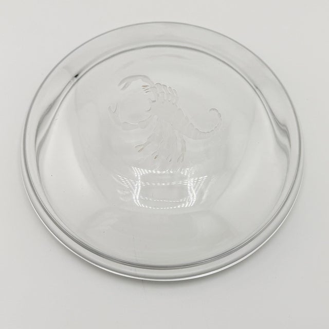 Glass Mid 20th Century Val Saint Lambert Crystal Scorpio Dish or Ashtray With Etched Scorpion Motif For Sale - Image 7 of 10