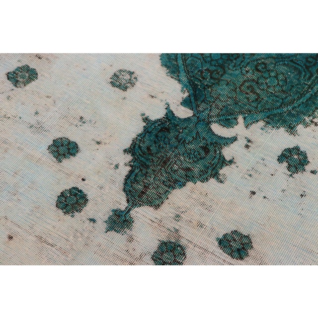 Vintage Retro No Pile Ivory/Teal Wool Rug - 7'10'' X 11'5'' For Sale In New York - Image 6 of 10
