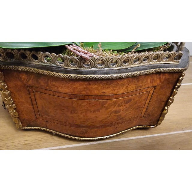 Wood Antique Marquetry Inlaid Wooden Jardiniere With Bronze Mounts For Sale - Image 7 of 11