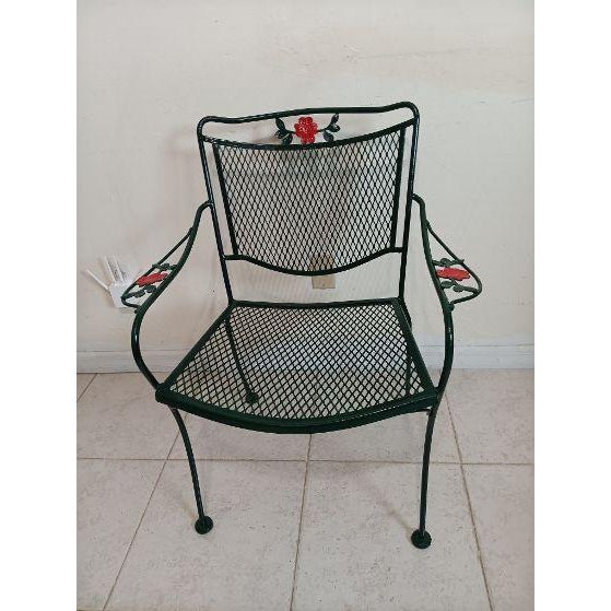 Green Vintage Metal Russell Woodard Salterini Style Patio Garden Chair Green Set of 3 For Sale - Image 8 of 9