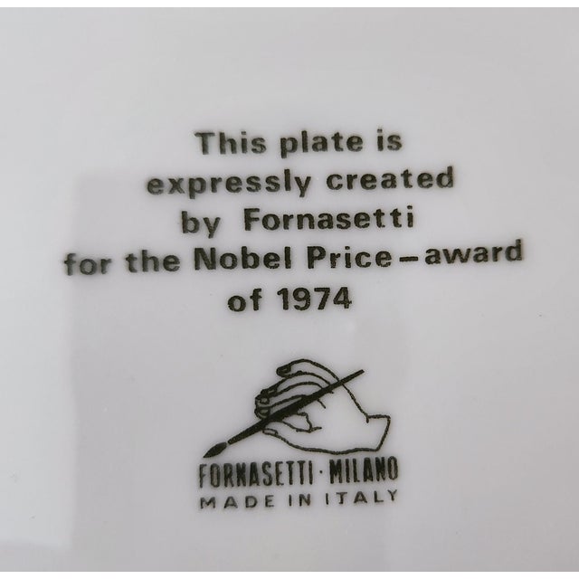Ceramic Piero Fornasetti Nobel Prize Porcelain Plate, 1974 For Sale - Image 7 of 8