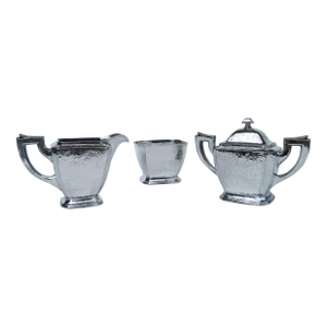 C.1950's-60's Poole Silversmith Co., Hand-Hammered Creamer & Sugar With Waste Bin -Coffee/Tea Serving Pieces - 3 Pcs.