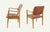 Beautiful set of chairs realized by italian manufacture in 1950s. Mahogany wood and padded leather. Very good condition.