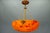 French Art Deco Mottled Orange Glass & Brass Pendant Light, 1930s For Sale - Image 14 of 18