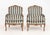 Pair of Louis XV Style Blue Velvet Upholstered Walnut Bergeres, each with floral carved cresting and striped upholstery on...