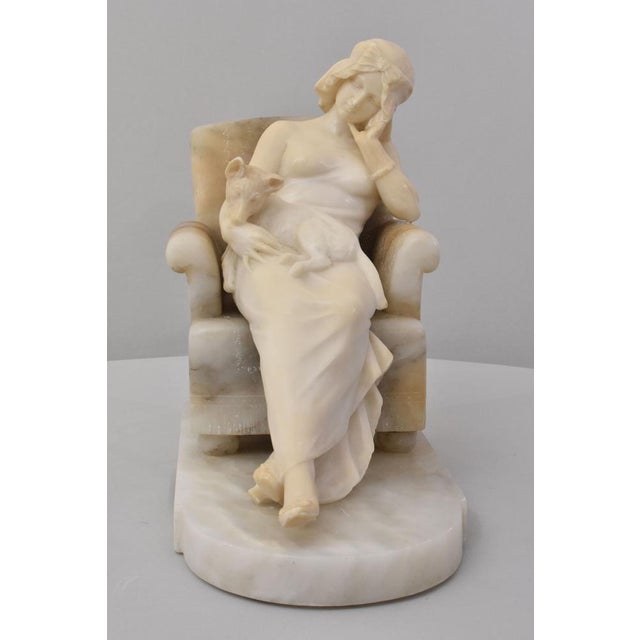 Antique Alabaster Sculptures Young Girl Sculpture with Dog by Giuseppe Gambogi, 1890s For Sale - Image 12 of 12