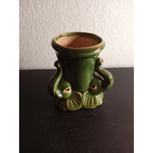 1980s 1980s Majolica Style Made in Italy Baby Elephant Green Vase or Planter For Sale - Image 5 of 8