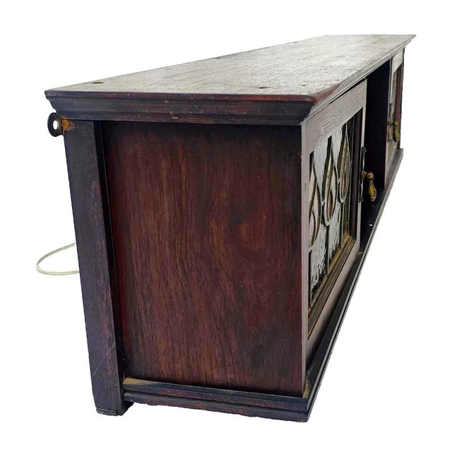 Vintage Arts & Crafts Mahogany Wall Cabinet With Leaded Glass Doors – Circa 1900s For Sale - Image 4 of 17