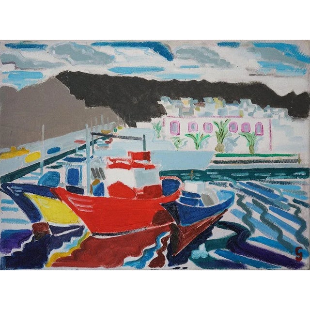 Jackson, Puerto de Mogán, Gran Canaria, Fishing Boats, 2010, Oil on Canvas For Sale - Image 6 of 6