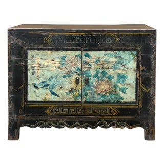 Vintage Chinese Light Blue Flower Birds Credenza Sideboard Table Cabinet For Sale