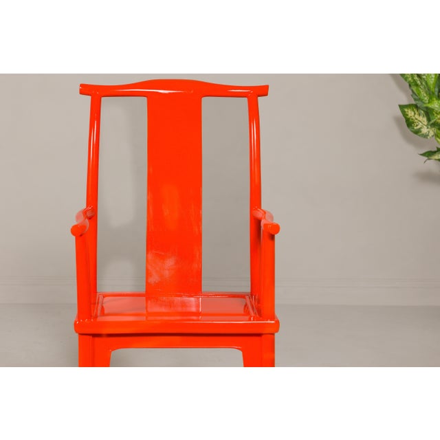 19th Century "The Lava Chair", Yoke Back Armchairs with Custom Deep Orange Lacquer - A Pair For Sale - Image 5 of 12