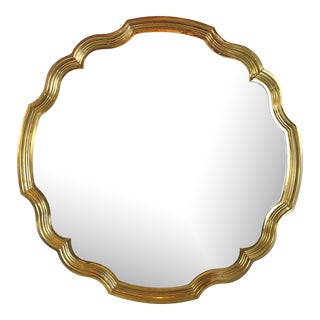 Mid 20th Century Vintage Hollywood Regency Scalloped Brass and Glass Coffee Table Top. Made in Italy For Sale