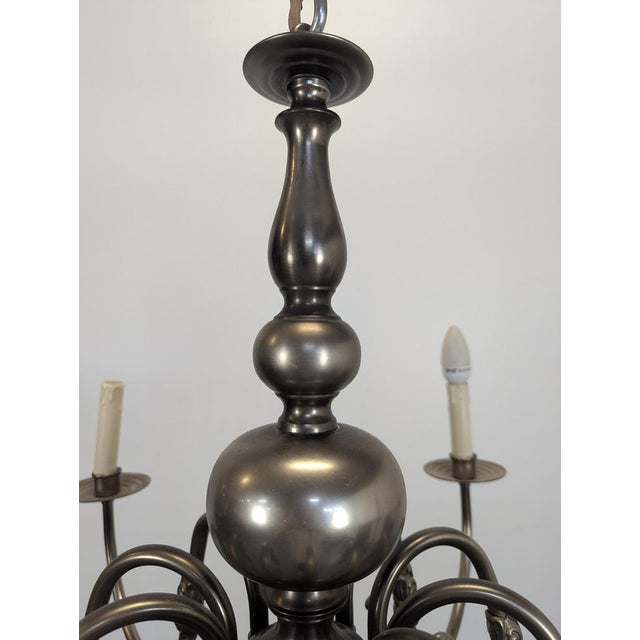 Dutch 10-Light Chandelier in Tinned Brass For Sale - Image 4 of 11