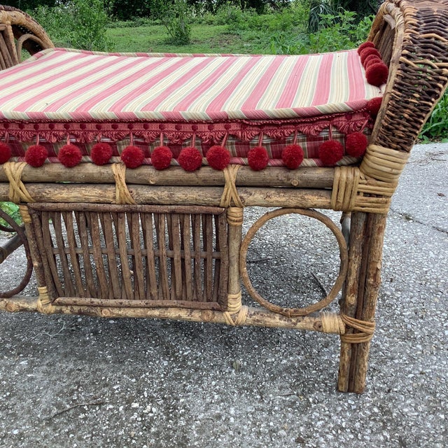 1930s Bohemian Rattan and Bamboo Bench For Sale - Image 4 of 12