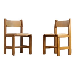 Chairs in Elm and Leather from Maison Regain, 1970s, Set of 2 For Sale