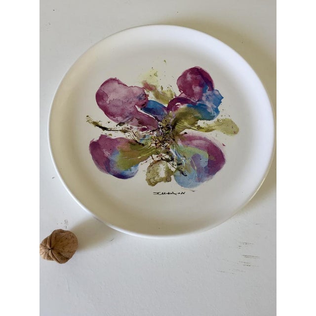 Zao wou ki, painting on porcelain, “the orchid”. rare executed and published in 1986, by the atelier de segriers. a gap on...