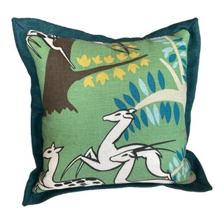 Vintage Green Gazelle Throw Pillow For Sale