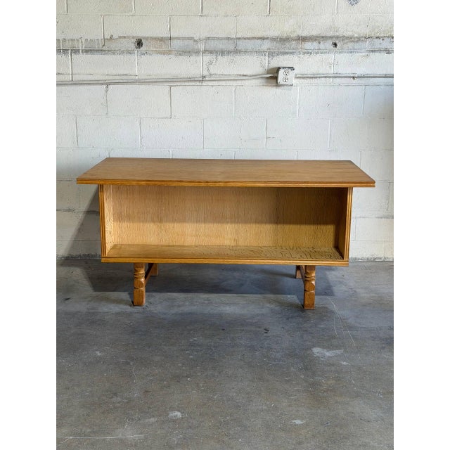 1960s In Style of Henning Kjærnulf Oak Executive Desk With 6 Drawers Open Bookshelf Denmark Mid-Century Modern 1960s For Sale - Image 5 of 12