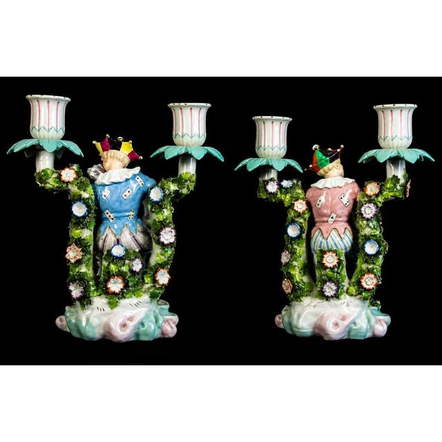 Antique German Porcelain Jester Figural Candelabra, 1890s For Sale - Image 4 of 7