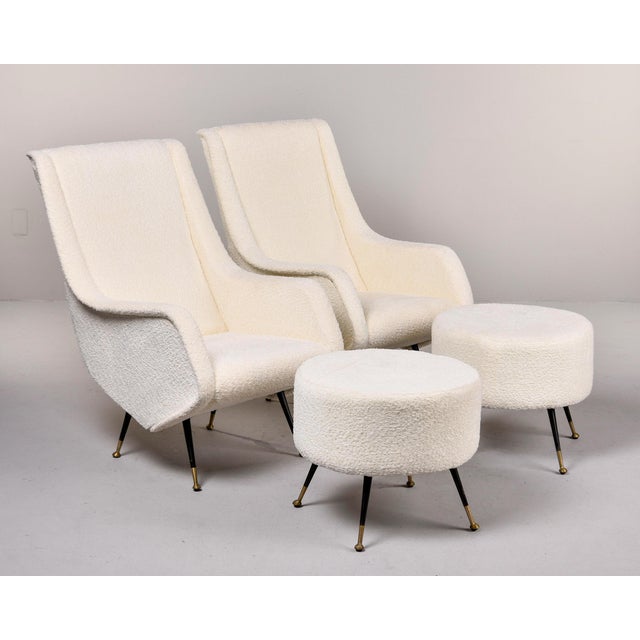 Italian Mid Century Chairs With Nubby White Fabric and Brass Tipped Legs - Pair For Sale - Image 12 of 12