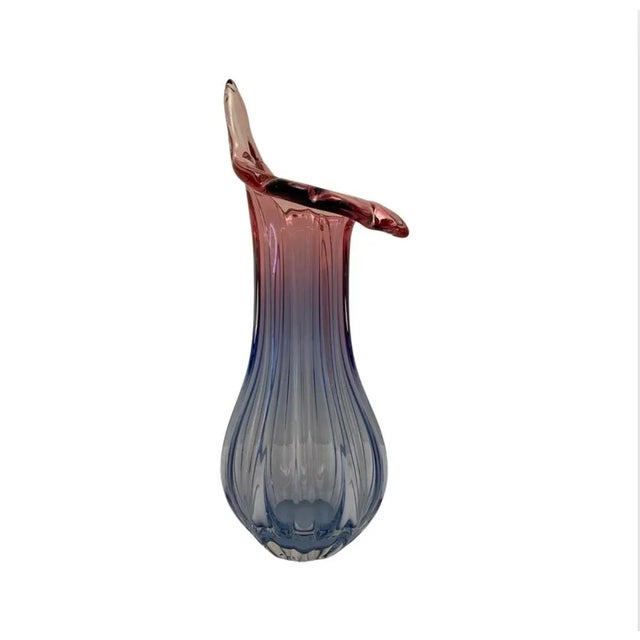Vintage Bohemian Czech Double Walled 15” Stretch Glass Vase Pink/Blue Stunning! Excellent preowned condition. Vase...