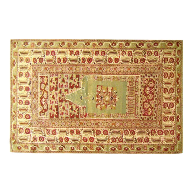 1940 Vintage Turkish Ghiordes Oriental Carpet, in Small Size w/ Central Medallion For Sale
