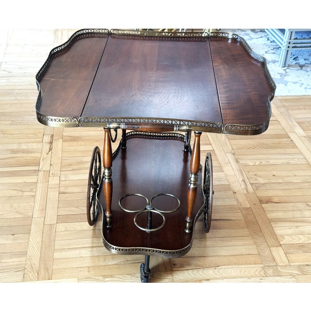 Brown Mid-Century Bar Cart with Folding Leaves and Brass Gallery, 1960s For Sale - Image 8 of 18