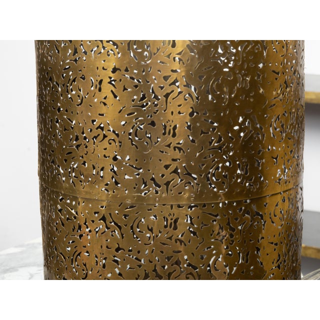 Brass Vintage English Brass and Glass Lamps with Openwork Motifs on Lucite - a Pair For Sale - Image 8 of 9