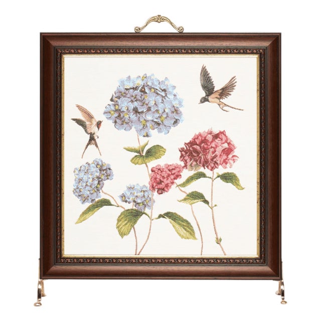 Birds & Hydrangeas Tapestry Firescreen For Sale