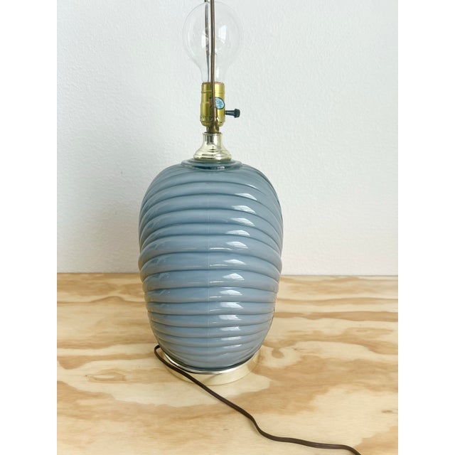 Art Deco Vintage 80s Deco Revival Gray Cased Glass Table Lamp For Sale - Image 3 of 12