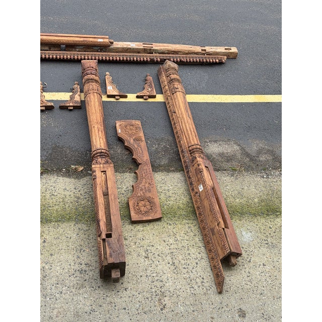 Indian Antique Carved Teak Nepali Temple Columns Set For Sale - Image 3 of 8