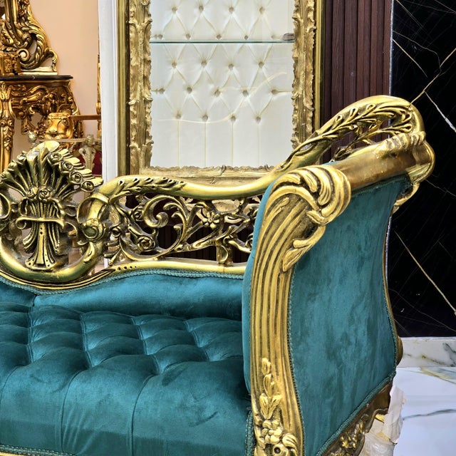Baroque Style Green Velvet Settee Tufted For Sale - Image 11 of 14